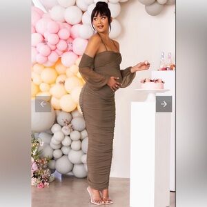 Club L London MATERNITY RUCHED MESH MAXI DRESS - MOCHA